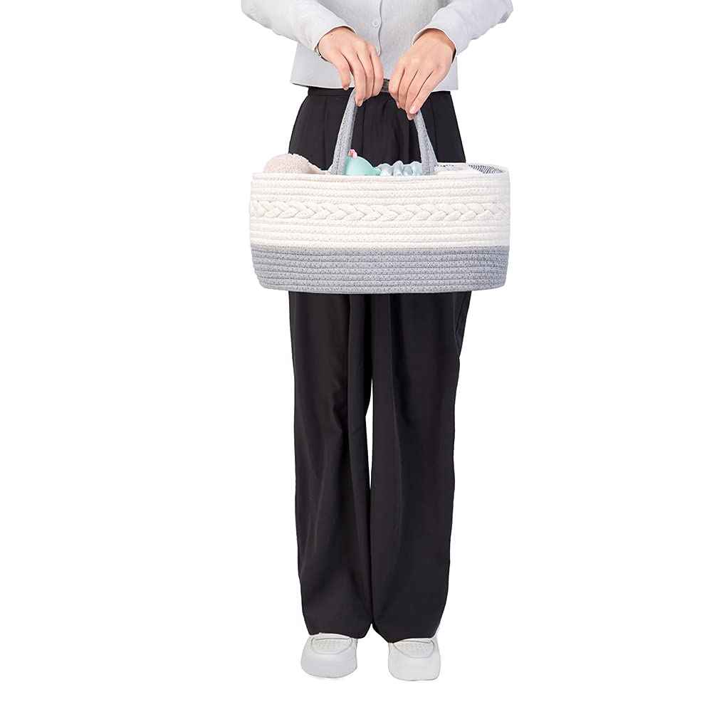 Baby Nappy Caddy Organiser, Multifunctional Storage Box for Nappies, with Interchangeable Compartments, 100% Cotton Linen, Portable Storage Basket for Nappies, Baby Shower Gift