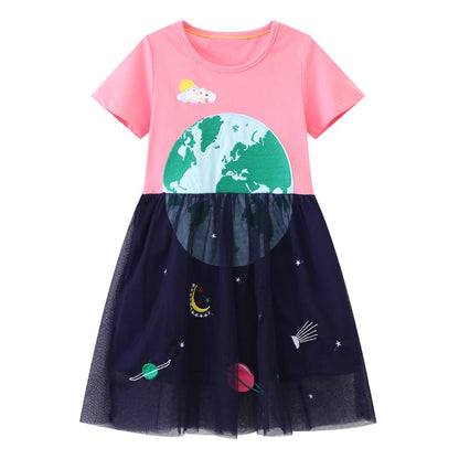Beilei Creations Mädchen Kleider Kurzarm Baumwolle Kinder Kleid Süßes Muster Gr.85-140