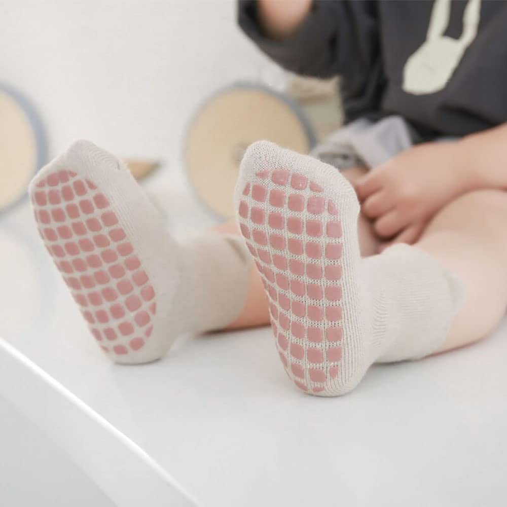 Pack of 5 Baby Toddler ABS Non-Slip Socks, Trainer Socks, Animal Motifs, Cotton