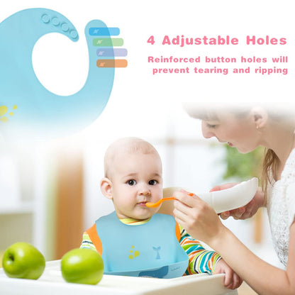 Vicloon Silikon Baby Lätzchen, 2 Stück Baby Lätzchen mit Auffangschale, BPA Frei, Einfache Reinigung, Wasserdicht Silikon-lätzchen für Jungen Mädchen, Kaninchen-Einhorn（Rosa）