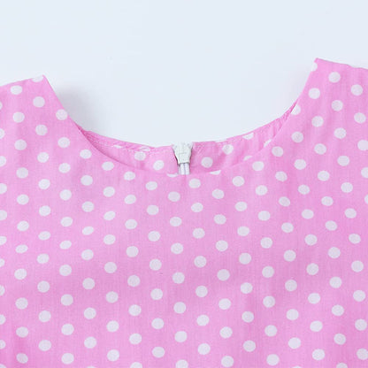 FYMNSI Girls Vintage 1950s Rockabilly Dress Party Dresses Retro Polka Dot Floral Pattern A-Line Party Dresses Pleated Skirt Knee Length for 4-12 Years 