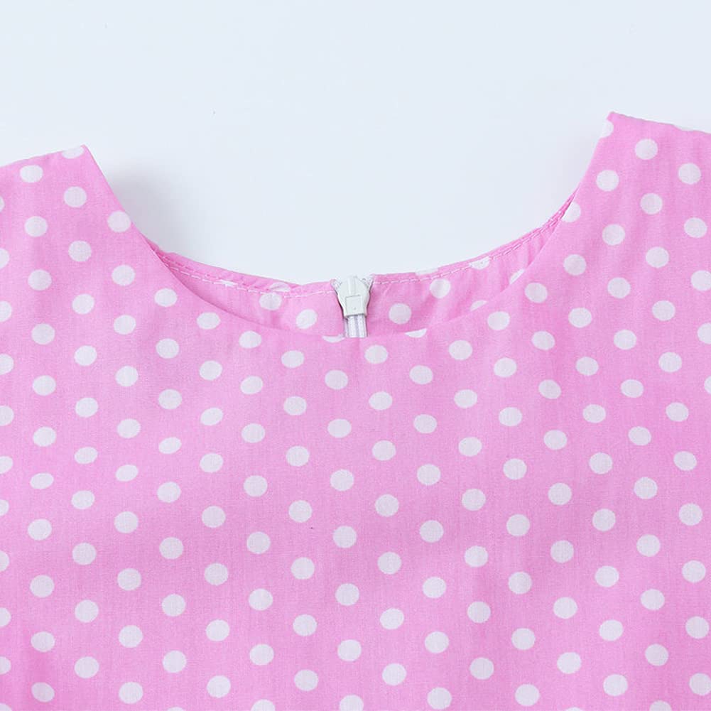 FYMNSI Girls Vintage 1950s Rockabilly Dress Party Dresses Retro Polka Dot Floral Pattern A-Line Party Dresses Pleated Skirt Knee Length for 4-12 Years 
