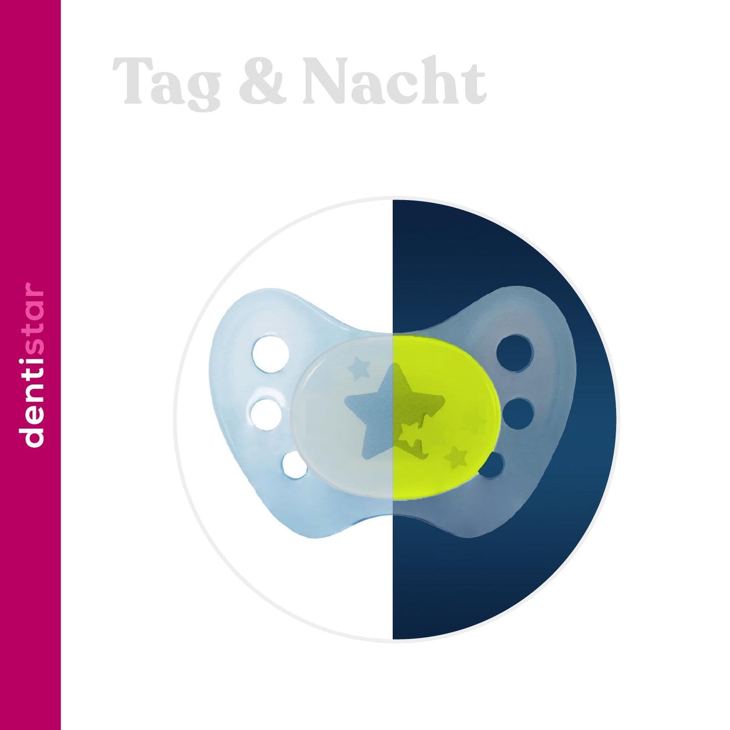 dentistar Night Silikon Schnuller 3er-Set - Größe 1 Schnuller 0-6 Monate - Glow in the Dark Nuckel mit Dentalstufe – BPA-frei – Made in Germany - Katze, Rosa