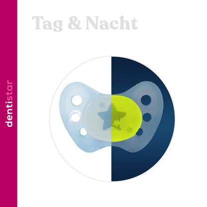 dentistar Night Silikon Schnuller 3er-Set - Größe 1 Schnuller 0-6 Monate - Glow in the Dark Nuckel mit Dentalstufe – BPA-frei – Made in Germany - Katze, Rosa
