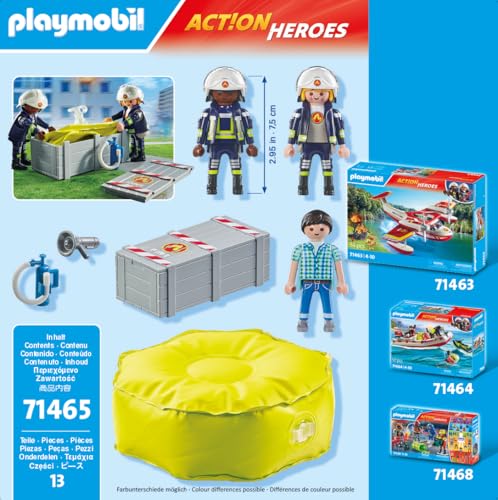 PLAYMOBIL Action Heroes 71464 Fire Boat with Aqua Scooter, Exciting Water Rescue, Includes Diving Goggles, Flippers and Life Jacket, Realistic Toy for Children from 4 Years
