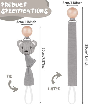 Vicloon Schnullerkette Baumwolle,3 Stück Schnullerkette Baby for Mädchen und Jungs,Baby Schnullerkette Clip Geschenk zum Baby -Bär