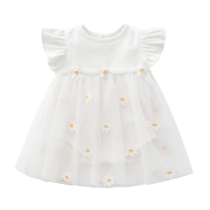 Kleinkind Baby Mädchen Kleidung Set Langarm Rüschen Gänseblümchen Gedruckt Tüll Tutu Rock Ein Stück Strampler Kleid Herbst Outfit