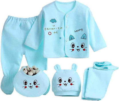 Gajaous 5 Pieces Newborn 0-3 M Boys Girls Baby Cotton Clothing Tops Hat Trousers Suit Outfit Sets One Size