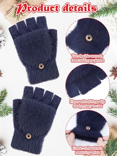 Geyoga 3er Pack Fingerlose Handschuhe mit Klappe Damen Winter Halbfinger Fäustlinge Handschuhe für Kinder