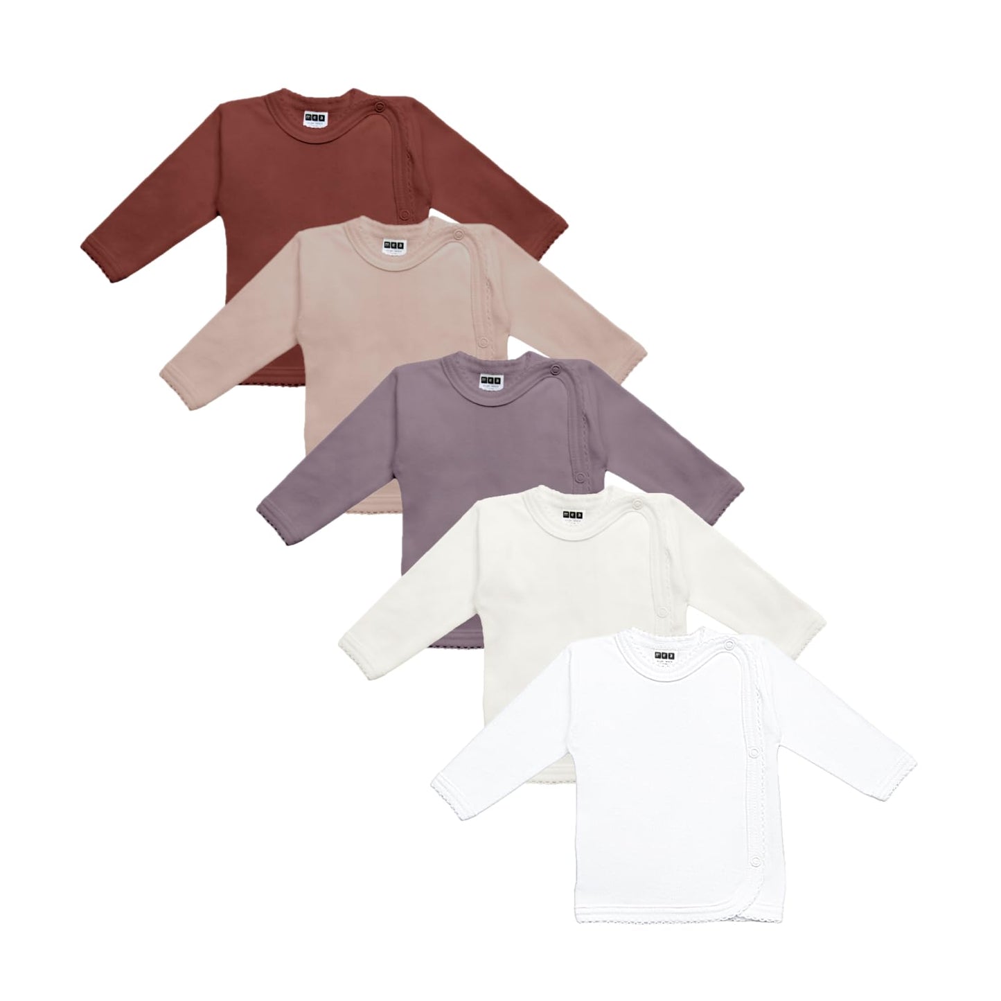 MEA BABY Unisex Baby Wickelshirt Wickeljacke Langarm, 100% Baumwolle im 5er Pack. Wickelshirt für Mädchen, Wickelshirt für Junge