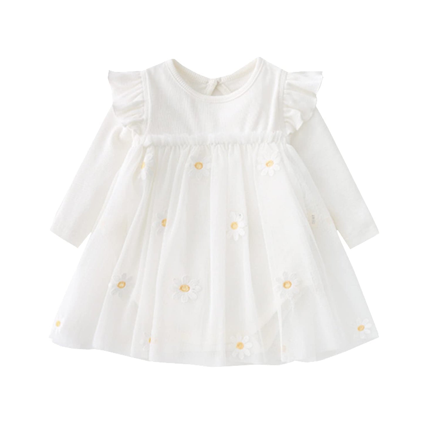 Kleinkind Baby Mädchen Kleidung Set Langarm Rüschen Gänseblümchen Gedruckt Tüll Tutu Rock Ein Stück Strampler Kleid Herbst Outfit