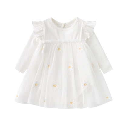 Kleinkind Baby Mädchen Kleidung Set Langarm Rüschen Gänseblümchen Gedruckt Tüll Tutu Rock Ein Stück Strampler Kleid Herbst Outfit