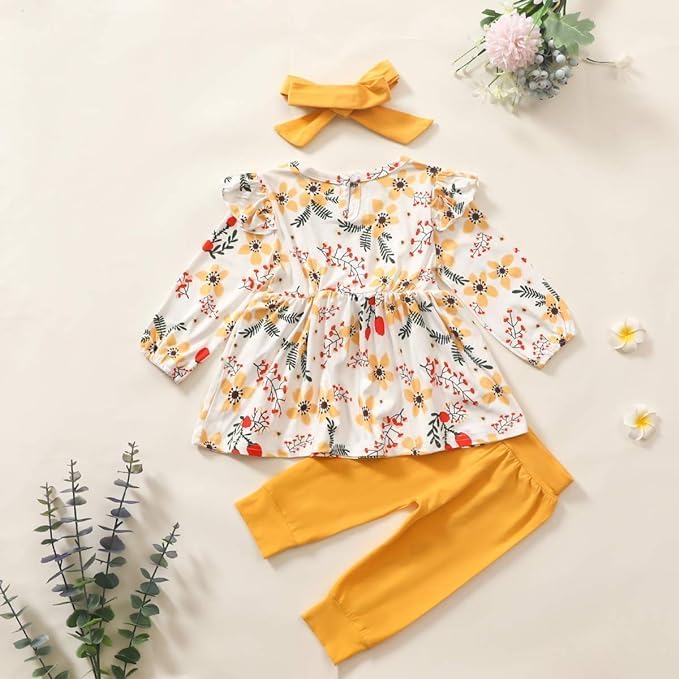 Baby Mädchen Kleidung Bow Floral Rüsche Langarm Top+ Hosen+Stirnband 3Pcs Bekleidungssets