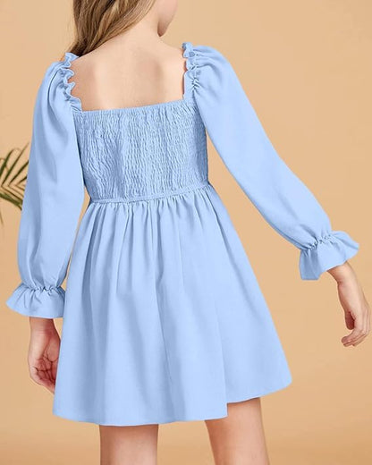 Haloumoning Mädchen Kleid Rüschen Langarmkleid A-Linie Freizeitkleid Chiffon Prinzessin Partykleid Festlich Herbst Winter Kleid für Hochzeit Geburtstag Ball