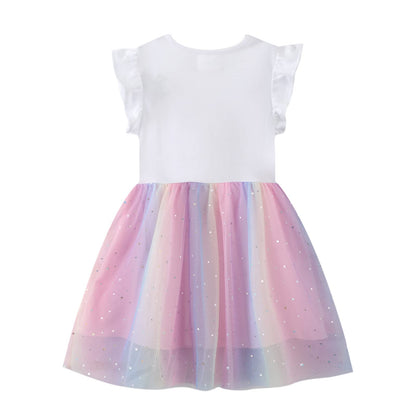 Baogaier Kleid Mädchen Pailletten Tüll Kleider Baumwolle Sommerkleid Sommer Frühling T-Shirt Tüllkleid Kinderkleid Gr. 92-122