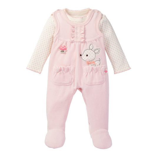 Bornino Nicki-Strampler-Set Reh, Strampler für Mädchen, Zweiteiler, langarm, eingestickt, Baumwolle-Polyester-Mix, Rosa