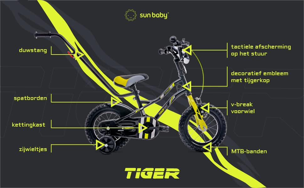 sun baby Jungenfahrrad Kinderfahrrad 14 und 16 Zoll Jungen Tiger Tracker Bike Leicht Stützräder mit Schubstange ab 2-6 Jahre BMX Fahrrad Kinder - Meloni2