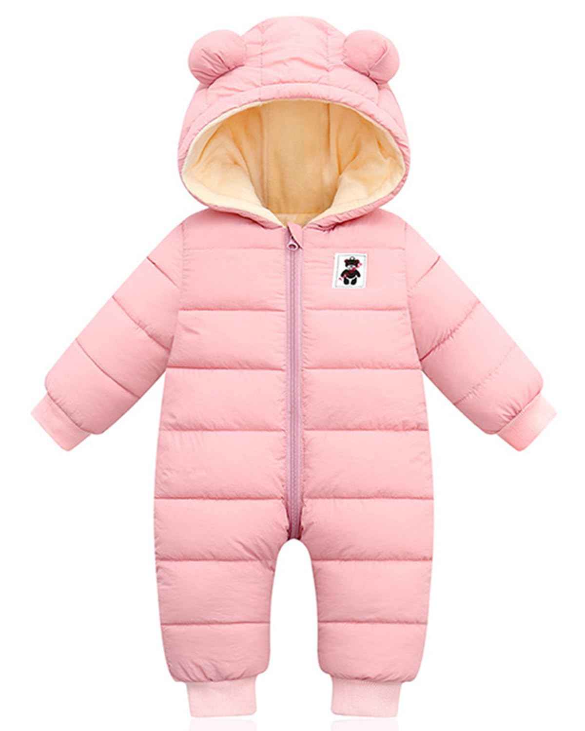 Minizone Baby Winter Jumpsuit with Hood, Romper Snowsuit Boys and Girls, Long-Sleeve Jumpsuit, Warm Outfits, Gift, 6-9 Months, 80 cm, Black