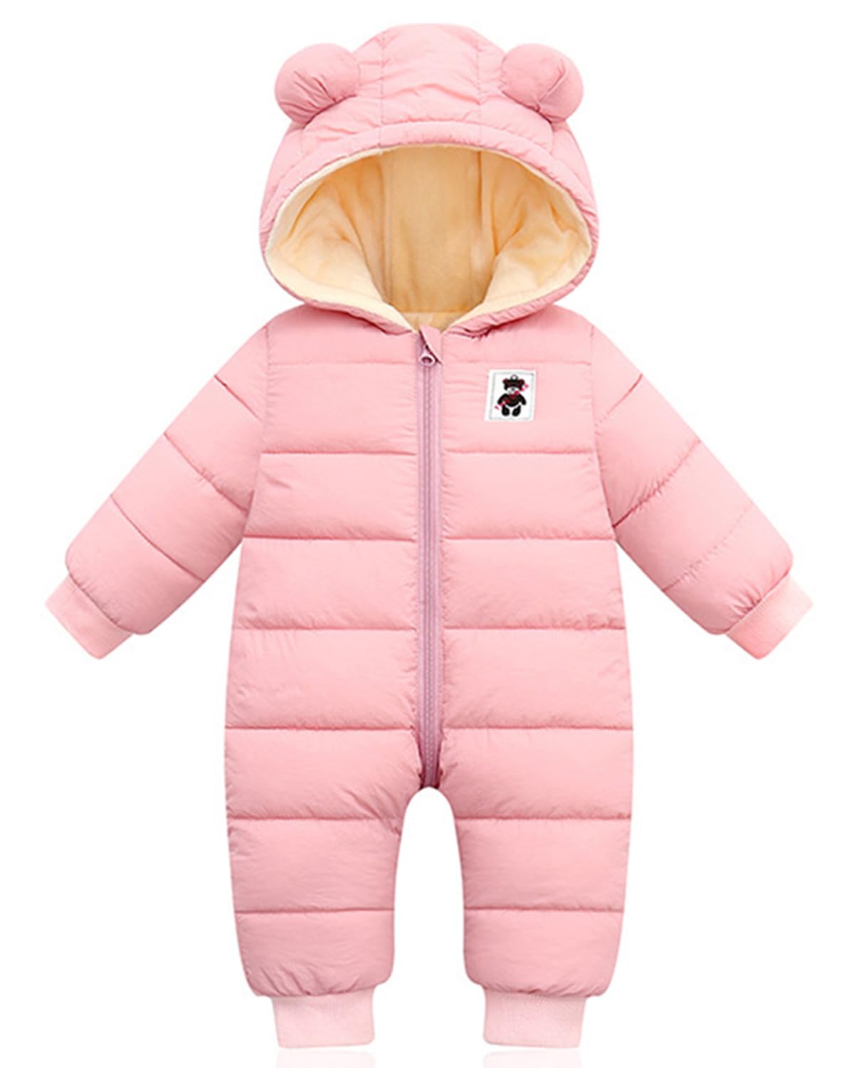 Minizone Baby Winter Jumpsuit with Hood, Romper Snowsuit Boys and Girls, Long-Sleeve Jumpsuit, Warm Outfits, Gift, 6-9 Months, 80 cm, Black