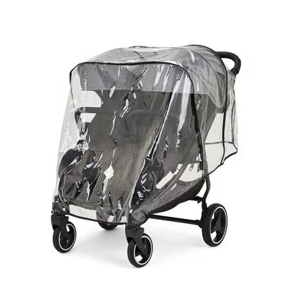 Ickle Bubba Venus Prime Doppelkinderwagen - geeignet von Geburt bis 15 kg (ca. 3 Jahre), leichter, faltbarer Zwillingskinderwagen mit Neugeborenenkokon, 2 Fußwärmern und Regenschutz (Schwarz)