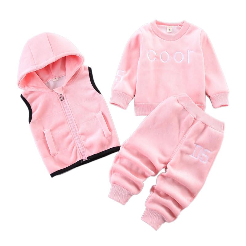 Odziezet Toddler Warm Outfit Children's Hooded Sleeveless Vest Suit Baby Winter Three Piece Outfits Child Long Sleeve Sweatshirt Trousers Sets Babies Cartoon Bear Clothing 0-4 Years