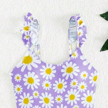 JiAmy Mädchen EIN Stück Badeanzug mit Rüschenrock Sommer Strand Badeanzug Daisy Floral Mädchen Bademode für 8-12 Jahre (120-160cm)