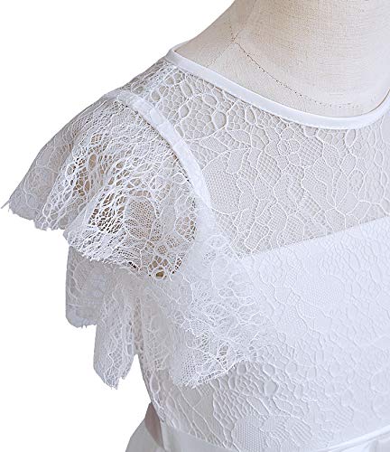 TYHTYM Blumenmädchen Kleid, Festzug, Hochzeit, Spitzenkleid, Abschlussballkleid, Mädchen, Partykleid, Flattern Ärmel, Weiß