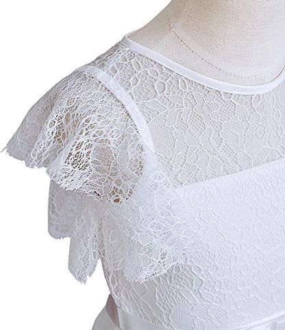 TYHTYM Blumenmädchen Kleid, Festzug, Hochzeit, Spitzenkleid, Abschlussballkleid, Mädchen, Partykleid, Flattern Ärmel, Weiß