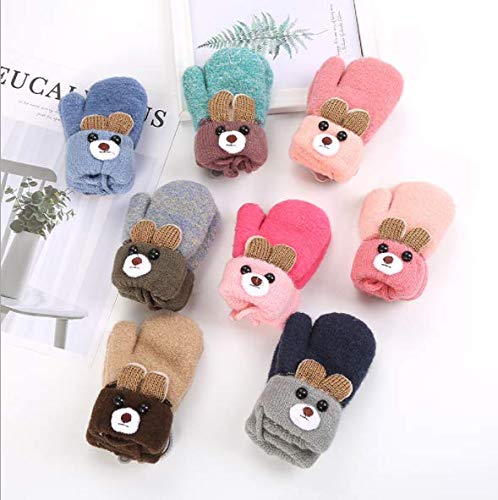 Kids Winter Gloves Mittens Baby Cartoon Mitten Neck Gloves Thick Double Knitted Glove with Plush,0 - 3 years old, Playing, Running, Skiing
