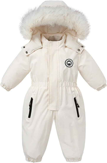 Alunsito Baby Boy Girl Snowsuit Kids Long Sleeve Hoodie Thick Jumpsuit Ski Suit Zip One-Piece Bodysuit Winter Warm Romper