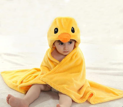 Doladola Baby Decke Babys Tier Design，Flanell Kinder Decke Kapuzenhandtuch für Mädchen und Jungen，Baby Kapuze Badeponcho Kinder Warm（gelbe Ente）