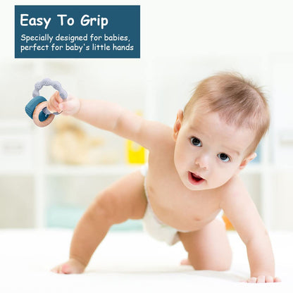 Vicloon Beißring für Babys, Beißring Spielzeug aus Silikon und Holzringe, Baby Zahnungshilfe BPA-frei, Schmerzlindernde Zahnen Nursing Zubehör für ab 3 Monaten Babys(Wal Blau)