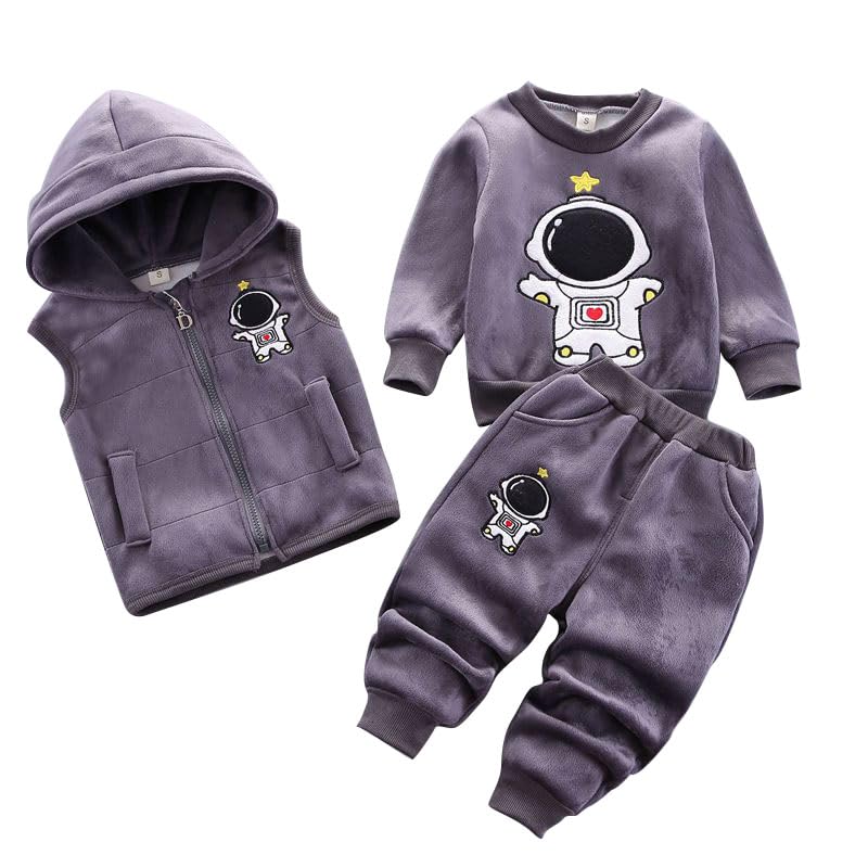 Odziezet Toddler Warm Outfit Children's Hooded Sleeveless Vest Suit Baby Winter Three Piece Outfits Child Long Sleeve Sweatshirt Trousers Sets Babies Cartoon Bear Clothing 0-4 Years