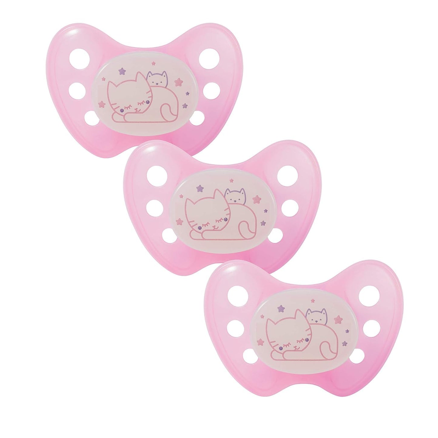 dentistar Night Silikon Schnuller 3er-Set - Größe 1 Schnuller 0-6 Monate - Glow in the Dark Nuckel mit Dentalstufe – BPA-frei – Made in Germany - Katze, Rosa - Meloni2