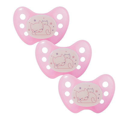 dentistar Night Silikon Schnuller 3er-Set - Größe 1 Schnuller 0-6 Monate - Glow in the Dark Nuckel mit Dentalstufe – BPA-frei – Made in Germany - Katze, Rosa - Meloni2