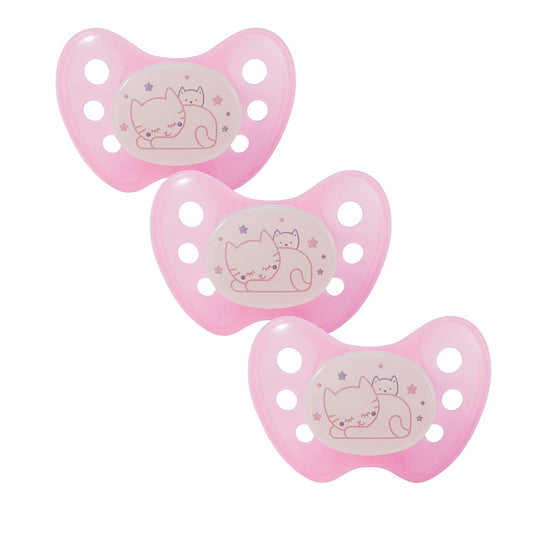 dentistar Night Silikon Schnuller 3er-Set - Größe 1 Schnuller 0-6 Monate - Glow in the Dark Nuckel mit Dentalstufe – BPA-frei – Made in Germany - Katze, Rosa - Meloni2
