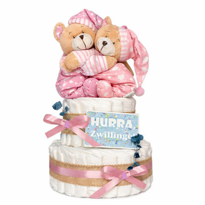 Windeltorte Zwillinge Bärenschwestern rosa/rosa