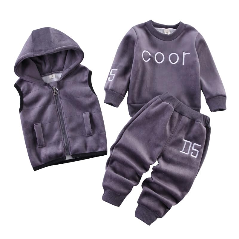 Odziezet Toddler Warm Outfit Children's Hooded Sleeveless Vest Suit Baby Winter Three Piece Outfits Child Long Sleeve Sweatshirt Trousers Sets Babies Cartoon Bear Clothing 0-4 Years