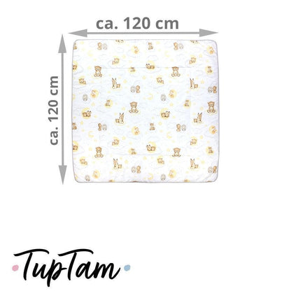 TupTam Krabbeldecke für Baby 120x120 cm - Gepolsterte Spieldecke Baby Baumwolle, XXL, OEKO-TEX, Weich & Hautfreundlich, Farbe: Wald/Beige - Meloni2