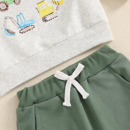 Baby Boys Soft Clothing Sets Toddler Cute Two Piece Outfit Long Sleeve Tractor Print Sweatshirt and Trousers Set Autumn Winter Jogging Suit 