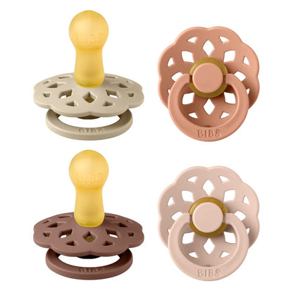 BIBS Boheme Schnuller 4er-Pack. BPA-frei, Kirschform Nippel. Naturkautschuk/Latex, Hergestellt in Dänemark. Größe 1/2, (0-6 Monate/6-18 Monate), (4er Pack), Vanilla Mix - Meloni2