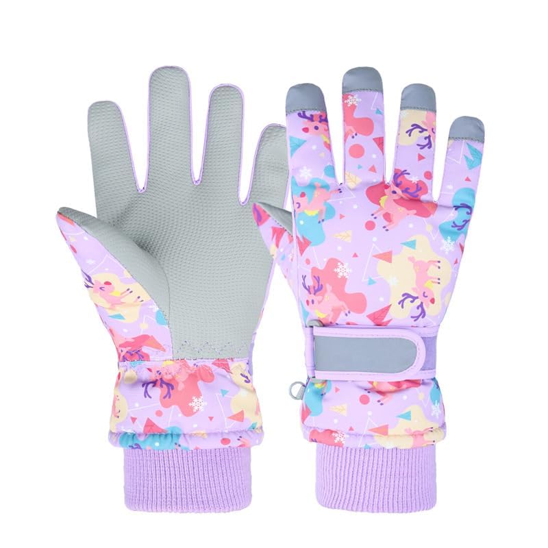 FAYHIJUN Children's Winter Snow Gloves Ski Gloves for 1-13 Years Girls Boys PU Palm Waterproof Windproof Warm Fleece Winter Gloves Cycling Gloves