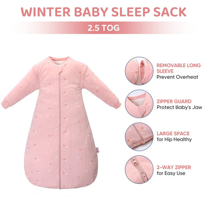 amo nenes Baby Sleeping Bag 2.5 TOG, Baby Autumn Winter Long Sleeve Sleeping Bag, 100% Cotton, Removable Sleeves, Length 72 cm, 0-6 Months (Blue)