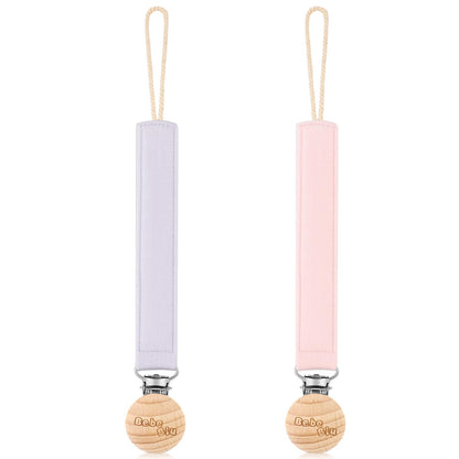 BebeBiu Schnullerkette, 2er-Pack Schnullerband aus Stoff, Extra Weich Stoffband mit Holzclip, Schnullerkette Junge, Schnullerkette Mädchen, Schnullerclip für Neugeborene (Cream/Blush)