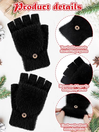 Geyoga 3er Pack Fingerlose Handschuhe mit Klappe Damen Winter Halbfinger Fäustlinge Handschuhe für Kinder