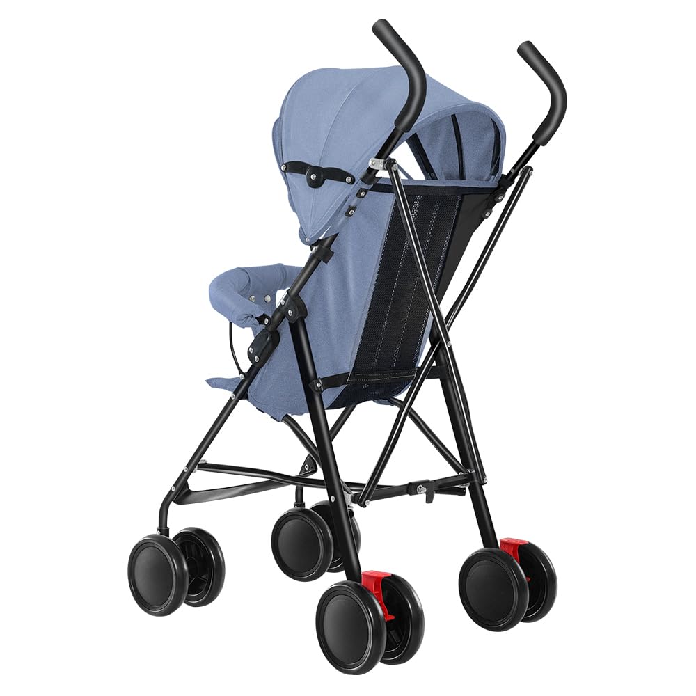 Buggy für Babys, ultraleicht, kompakt, faltbar und neigbar, von Geburt bis 25 kg, mit Trolley-System, Regenschutz inklusive, ausziehbarer Haube, C-schwarz