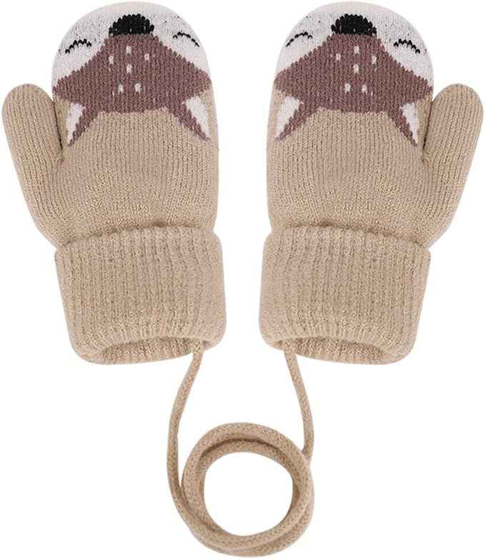 0-3 Jahre Baby Winter Handschuhe Kinder Gestrickte Fäustlinge Warme Fleece Gefütterte Handschuhe Fausthandschuh mit Schnur Outdoor Weich Winterhandschuhe Skihandschuhe Handwärmer für Jungen Mädchen