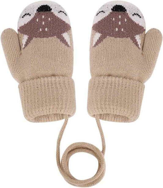 0-3 Jahre Baby Winter Handschuhe Kinder Gestrickte Fäustlinge Warme Fleece Gefütterte Handschuhe Fausthandschuh mit Schnur Outdoor Weich Winterhandschuhe Skihandschuhe Handwärmer für Jungen Mädchen