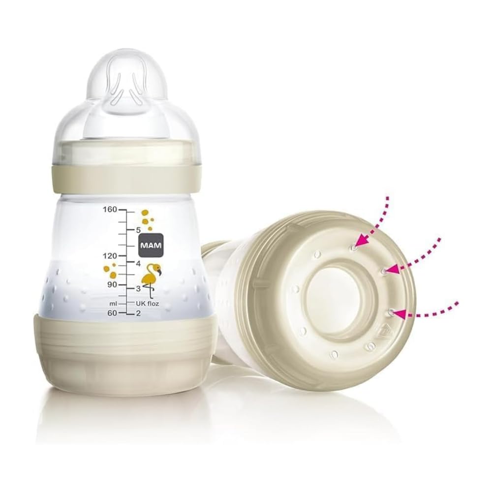 MAM Easy Start Anti-Kolik-Fläschchen, Set mit 2 Babyflaschen für Babys von 2-4 Monaten, 260 ml mit Sauger Fluss 2 für 2+ Monate, aus SkinSoft Silikon, bio-rund, lila