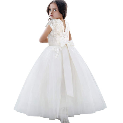 TYHTYM Blumenmädchen Kleid, Festzug, Hochzeit, Spitzenkleid, Abschlussballkleid, Mädchen, Partykleid, Flattern Ärmel, Weiß